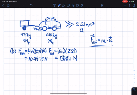 a-610-kg-car-pulling-475-kg-trailer-accelerates-forward-at-rate-of-221-ms-assume-frictional-forces-on-the-trailer-are-negligible-ignore-air-drag-a-calculate-the-net-force-in-n-on-the-car-mag-64287