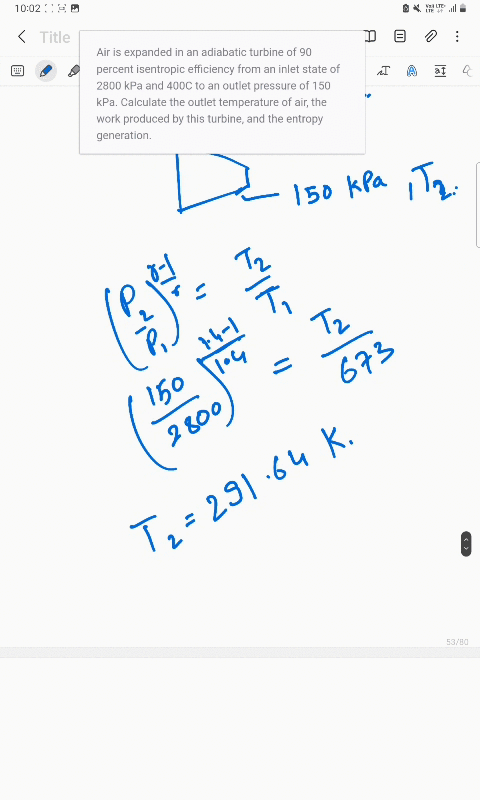 air-is-expanded-in-an-adiabatic-turbine-of-90-percent-isentropic-efficiency-from-an-inlet-state-of-2800-kpa-and-400c-to-an-outlet-pressure-of-150-kpa-calculate-the-outlet-temperature-of-air-32897