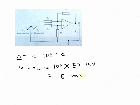 b-a-differential-amplifier-is-used-with-a-thermocouple-sensor-in-a-way-shown-in-figure-below-what-values-of-r1-and-r2-would-give-a-circuit-which-has-an-output-of-10mv-for-a-temperature-diffe-96378