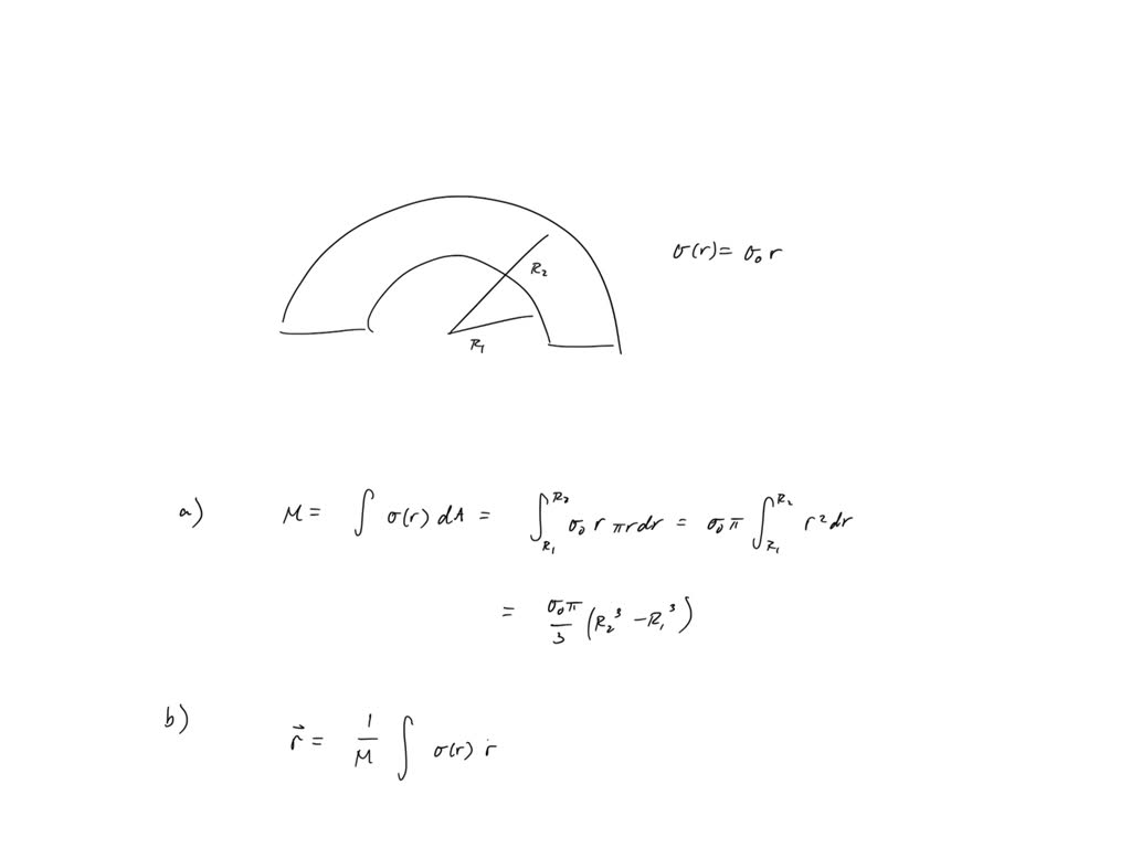 SOLVED: A half ring of inner and outer radii R1 and R2 has a non ...