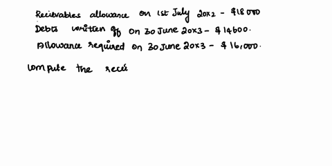 at-1-july-20x2-the-receivables-allowance-of-q-was-18000-during-the-year-ended-30-june-20x3-debts-totalling-14600-were-written-offthe-receivables-allowance-required-was-to-be-16000-as-at-30-j-23136