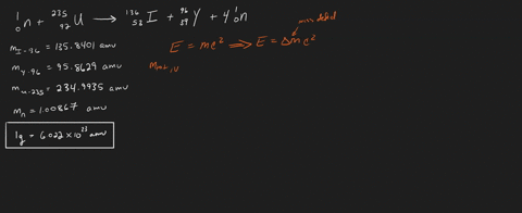 calculate-the-energy-released-in-j-when-100-kg-of-uranium-235-undergoes-the-following-fission-process-0n-u-particle-mass-amu-lodine-136-1358401-yttrium-96-958629-uranium-235-2349935-neutron-11232