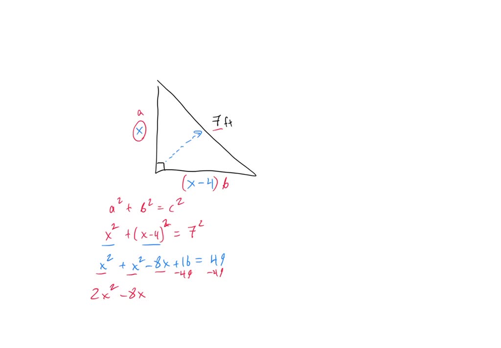 solved-he-hypotenuse-of-a-right-triangle-is-7-feet-long-one-leg-is-4