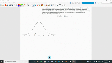 in-hanes5-the-men-age-18-and-over-had-an-average-height-of-69-inches-and-an-s-d-of-3-inches-the-histogram-is-shown-below-with-a-normal-curve-the-percentage-of-men-with-heights-between-66-inches-and--2