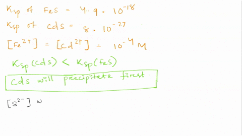 a-solution-contains-110-4-m-of-both-fe2-and-cd2-sulfide-ions-are-slowly-added-to-this-solution-to-precipitate-either-fes-or-cds-determine-which-ion-precipitates-first-and-the-range-of-s2-con-60597