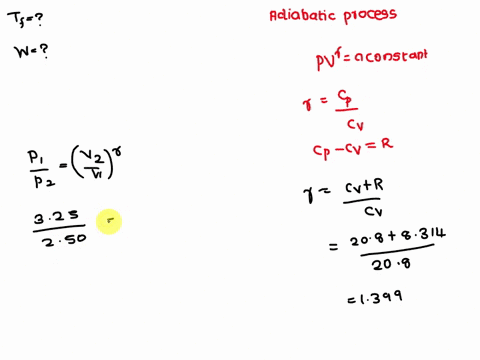 a-sample-consisting-of-10-mol-of-perfect-gas-molecules-with-cvm-208-j-k-1-is-initially-at-325-atm-and-310-k-it-undergoes-reversible-adiabatic-expansion-until-its-pressure-reaches-250-atm-cal-20637