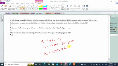 in-2021-college-a-costs-s25000-yearly-with-tuition-increases-of-s1600-per-year-university-b-costs-s28500-yearly-with-tuition-increases-of-s800-per-year-find-recursive-formula-to-represent-th-62414