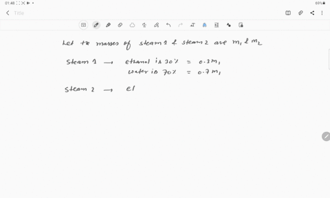 a-steam-containing-30-ethnanol-and-70-water-is-blended-with-a-stream-containing-60-e-and-40-w-the-product-contain-35-e-what-is-the-mass-of-steam-1-to-steam-2
