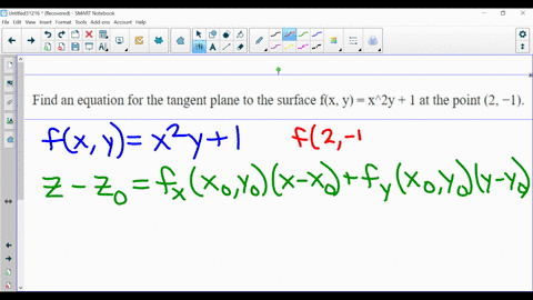 find-an-equation-for-the-tangent-plane-to-the-surface-fx-y-x2y-1-at-the-point-2-1