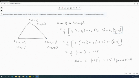 the-vertices-of-the-triangle-shown-are-2-2-4-1-and-2-3-what-is-the-area-of-the-triangle-13-square-units-11-square-units-15-square-units-17-square-units-34123