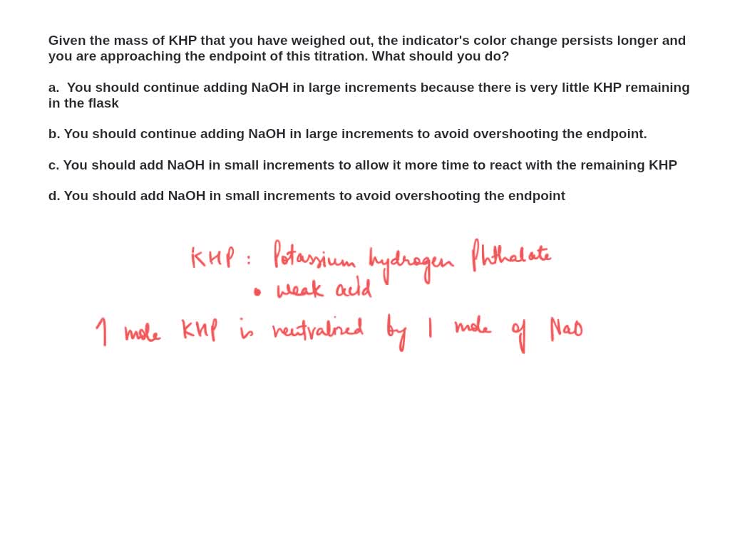 the endpoint of the titration is overshot quotation