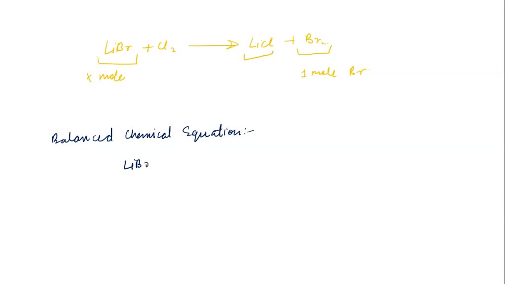 Given the chemical equation below, how many moles of lithium bromide