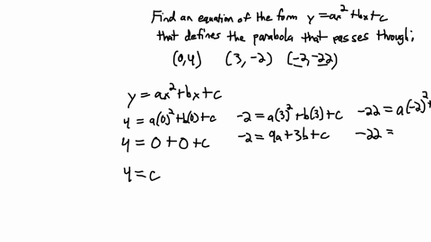 find-an-equation-of-the-form-yax2bxc-that-defines-the-parabola-through-the-three-noncollinear-points-given