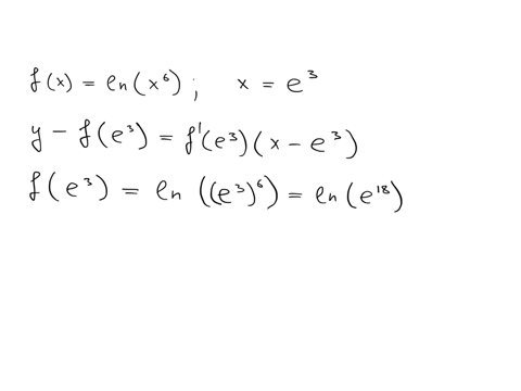 find-the-equation-of-the-line-tangent-t0-the-graph-of-f-at-the-indicated-value-of-x-fx-inx6-xze3-y-type-an-exact-answer-63703