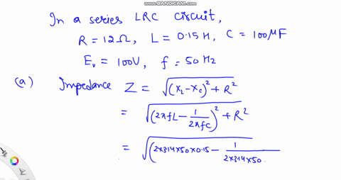 a-circuit-having-resistance-of-12-ohms-an-inductance-of-015-h-and-capacitance-of-100-pf-in-series-is-connected-across-100-v-50-hz-supply-calculate-4-the-impedance-b-the-current-the-voltage-a-75354