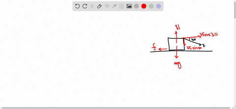 a-block-is-pushed-across-a-horizontal-surface-by-the-force-shown-if-the-coefficient-of-kinetic-friction-between-the-block-and-the-surface-is-030-the-applied-force-is-f-35-n-at-an-age-below-t-42967