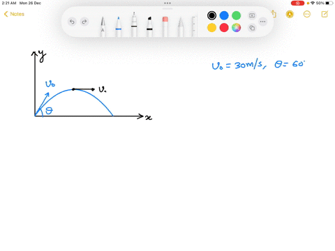 a-projectile-is-fired-with-an-initial-velocity-of-30-ms-at-60-degrees-to-the-horizontal-at-the-projectile-highest-point-what-is-its-velocity-and-acceleration-75097