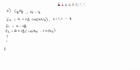 for-monocyclic-conjugated-polyenes-such-as-cyclobutadiene-and-benzene-with-n-carbon-atoms-cach-contributing-an-clectron-2p-orbital-simple-hiickel-theory-gives-the-following-expression-for-th-39606