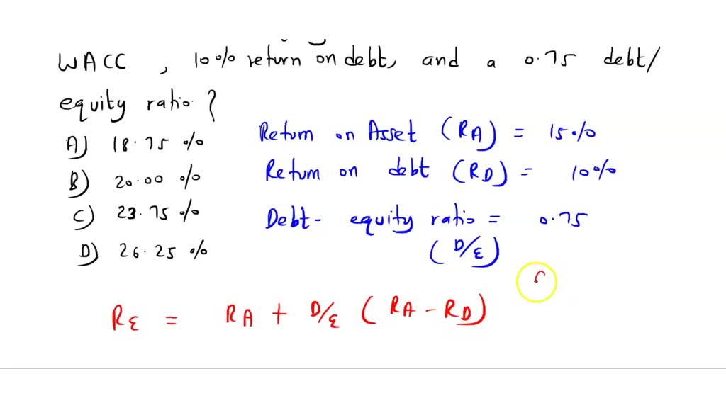 SOLVED: What is the return on equity for a firm with 15% of WACC, 10% ...