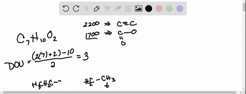 an-unknown-compound-has-j-molecular-formula-of-cihjoo_-giving-hree-gegrecs-of-unsaturation-the-two-important-pejbs-in-the-ir-are-a-1708cm-and-small-shar-pcak-at-2200-cm-proton-jnd-carbon-nmr-23319