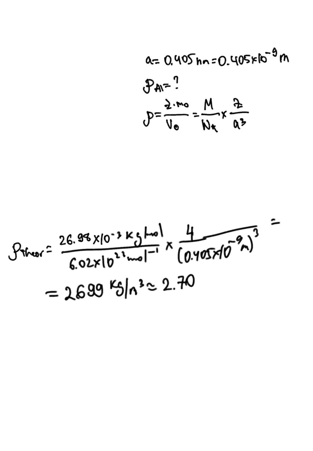 SOLVED Aluminium is FCC and has a lattice parameter of 0.405 nm