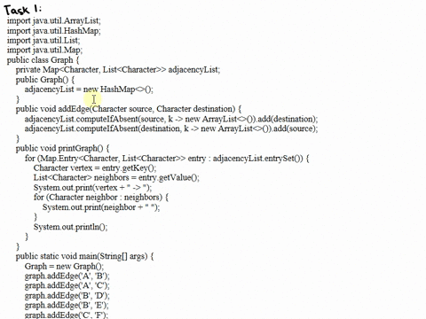 Solved (50 pts) Task 1: Write Java codes to create the graph