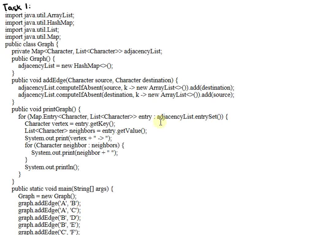 Solved (50 pts) Task 1: Write Java codes to create the graph