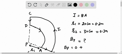 question-calculate-the-magnetic-field-magnitude-and-direction-at-point-p-due-to-curent-80-a-in-the-wire-shown-in-the-figure-segment-bc-is-an-arc-of-circle-with-radius-300-cm-and-point-p-is-a-58146