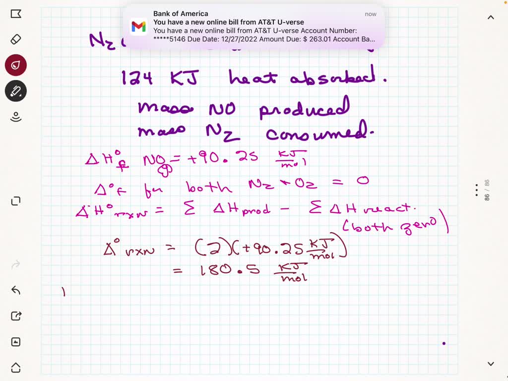 9.) If 124 kJ of heat is absorbed in a reaction that forms nitric oxide