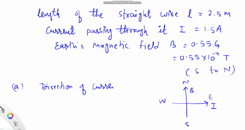 a-straight-25-m-wire-carries-a-typical-household-current-of-15-a-in-one-direction-at-a-location-where-the-earths-magnetic-field-is-055-gauss-from-south-to-north-find-the-magnitude-and-direction-of-the