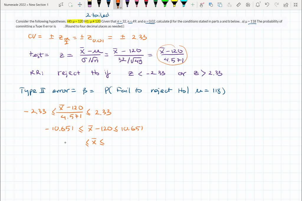 SOLVED: Determine the probability of making a Type II error for the ...