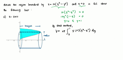 find-the-volume-of-the-solid-generated-by-revolving-the-region-enclosed-by-x-12y2-y3-and-x-0-in-the-first-quadrant-about-the-a-xaxis-b-line-y1-c-y25