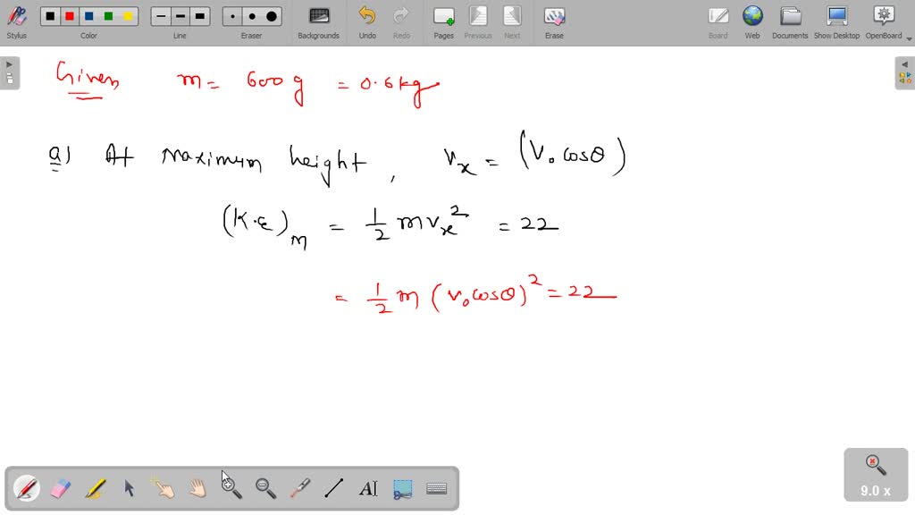 SOLVED: A ball of 600 grams is kicked at an angle of 35° with the ...