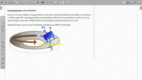 centripetal-force-and-acceleration-a-toy-car-of-mass-050kg-is-racing-around-circuit-with-properly-banked-curve-radius-of-curvature-035m-angle-309-see-diagram-below-from-behind-a-what-is-the-90855