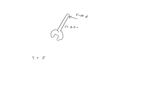 when-tightening-a-bolt-you-push-perpendicularly-on-a-wrench-with-a-force-of-155-n-at-a-distance-of-013-m-from-the-center-of-the-bolt-how-much-torque-are-you-exerting-on-the-wrench-in-newton-12769