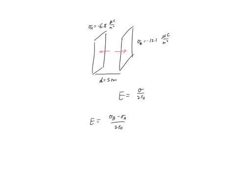 two-very-large-parallel-sheets-are-500-cm-apart-sheet-a-carries-a-uniform-surface-charge-density-of-680-cm2-and-sheet-b-which-is-to-the-right-of-a-carries-a-uniform-charge-density-of-121-cm2-15298