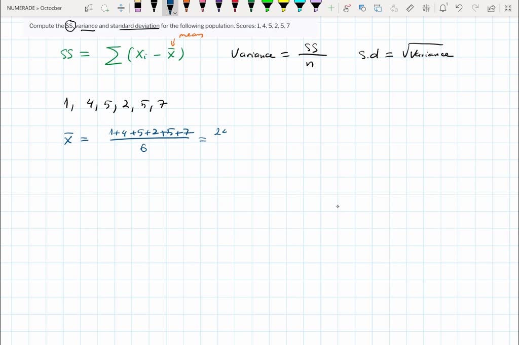 SOLVED Compute the SS, variance and standard deviation for the following population. Scores 1