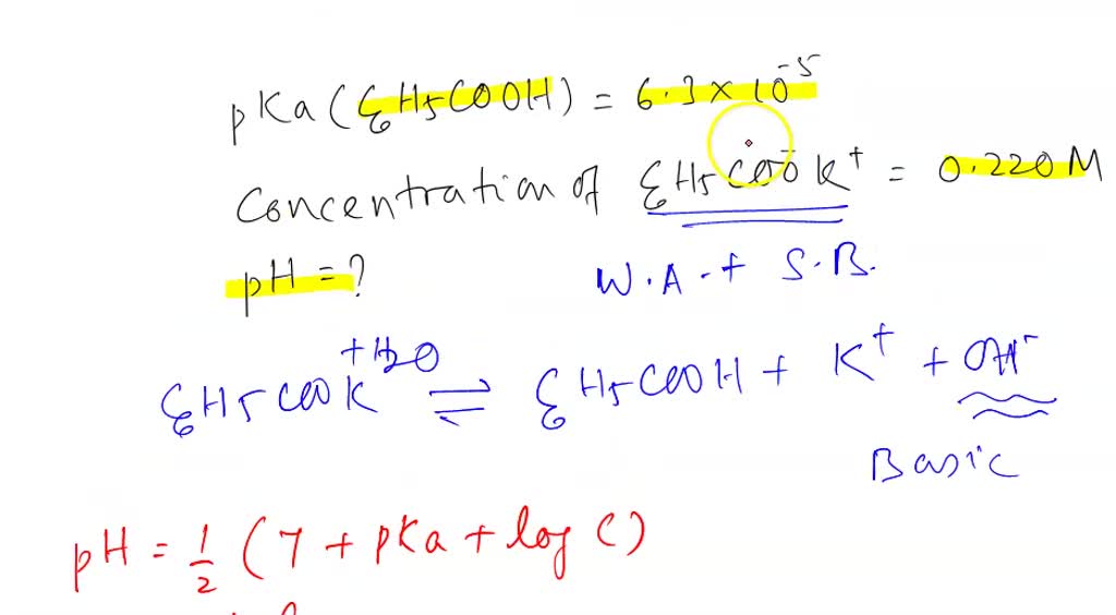 SOLVED: The substance benzoic acid (C6H5COOH) is a weak acid (Ka = 6.3Ã ...