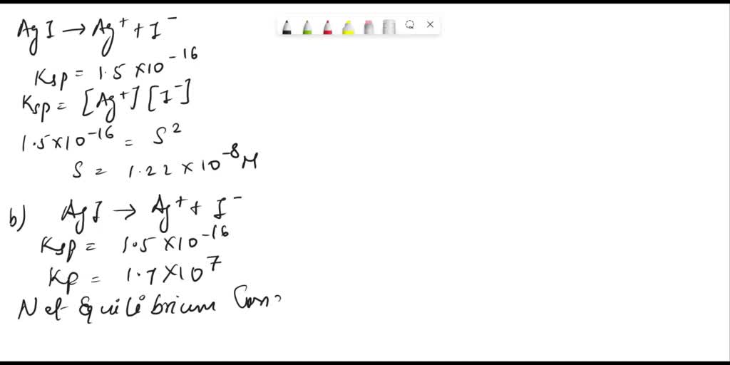 SOLVED a. Calculate the molar solubility of AgI in pure water