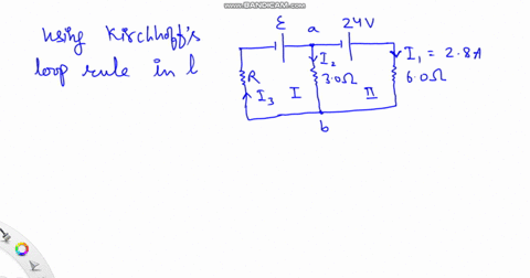in-the-circuit-of-the-figure-below-the-current-i1-is-28-a-and-the-values-of-and-r-are-unknown-what-are-the-currents-i2-and-i3-enter-the-magnitude-only-i2-a-i3-a-a-circuit-is-comprised-of-two-77414