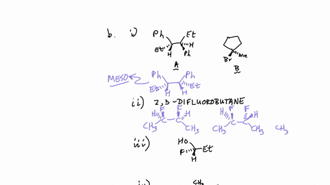 b-i-identify-whether-the-compounds-in-figure-1-are-chiral-or-achiral-explain-your-answer-in-each-case-4-marks-a-b-figure-1-ii-draw-all-of-the-stereoisomers-for-23-difluorobutane-3-marks-iii-designate