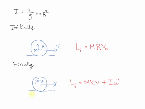 a-bowling-ball-of-mass-m-and-radius-r-is-initially-thrown-down-an-alley-with-an-initial-speed-v0-and-it-slides-without-rolling-but-due-to-friction-it-begins-to-roll-the-moment-of-inertia-of-72387