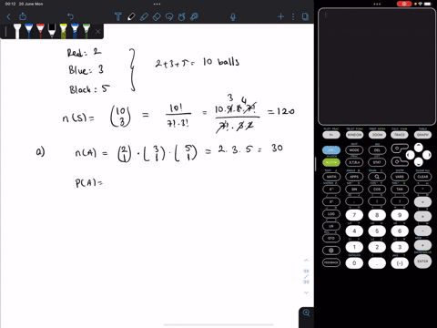 a-bag-contains-10-balls-two-of-which-are-red-three-are-blue-five-are-black-three-balls-are-drawn-at-random-from-the-bag-what-is-the-probability-that-i-the-three-balls-are-different-color-iit-06082