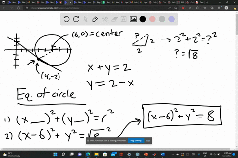 find-the-equation-of-the-circle-tangent-to-the-line-x-y-2-at-point-4-2-and-with-center-on-the-x-axis-80485