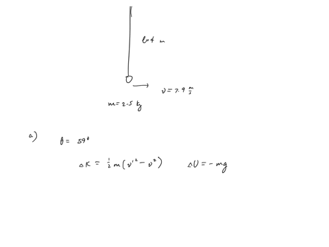 a-pendulum-consists-of-a-25-kg-stone-swinging-on-a-40-m-string-of-negligible-mass-the-stone-has-a-speed-of-79-ms-when-it-passes-its-lowest-point-a-what-is-the-speed-when-the-string-is-at-59-00924