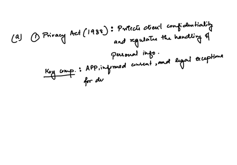 in-australia-a-describe-two-types-of-laws-that-relate-to-the-role-of-a-counsellor-and-briefly-provide-objectives-of-each-and-their-key-components-b-describe-on-of-the-consequences-of-a-breach-of-eithe