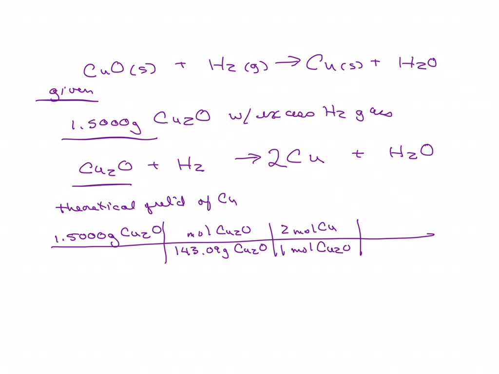 SOLVED: CuO(s) + H2(g) = Cu(s) + H2O Suppose you run the reaction ...