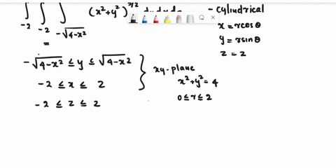 evaluate-the-iterated-integral-by-changing-to-cylindrical-coordinates-2-2-v4-x2-y232-dy-dx-dz-v4-xz-2-3217-20-46084