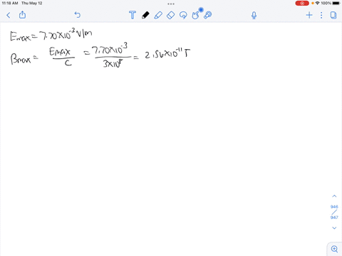 an-electromagnetic-wave-in-a-vacuum-traveling-in-the-x-direction-generated-by-a-variable-source-initially-has-a-wavelength-lambda-of-205-mm-and-a-maximum-electric-field-emaxemaxe_max-in-the-22927
