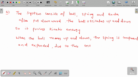 1a-ball-is-connected-to-a-light-spring-suspended-vertically-as-shown-in-the-figure-when-pulled-downward-from-its-equilibrium-position-and-released-the-ball-oscillates-up-and-down-a-ball-labe-22686
